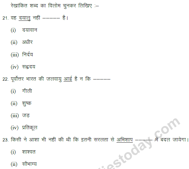 CBSE Class 9 Hindi Grammar and Usages Based MCQ (1), Multiple Choice